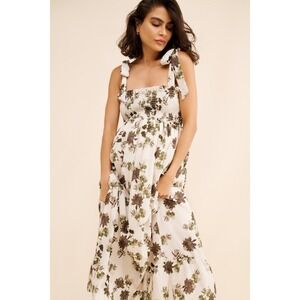 ESPECIA Maternity Poucette Maxi Dress Ivory Combo Tie Straps Green  S NWT